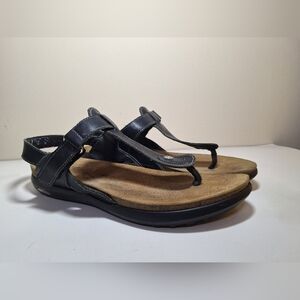 IMAC 41 Made In Italy Black Leather Cork Velco Strap Thong Sandals Boho